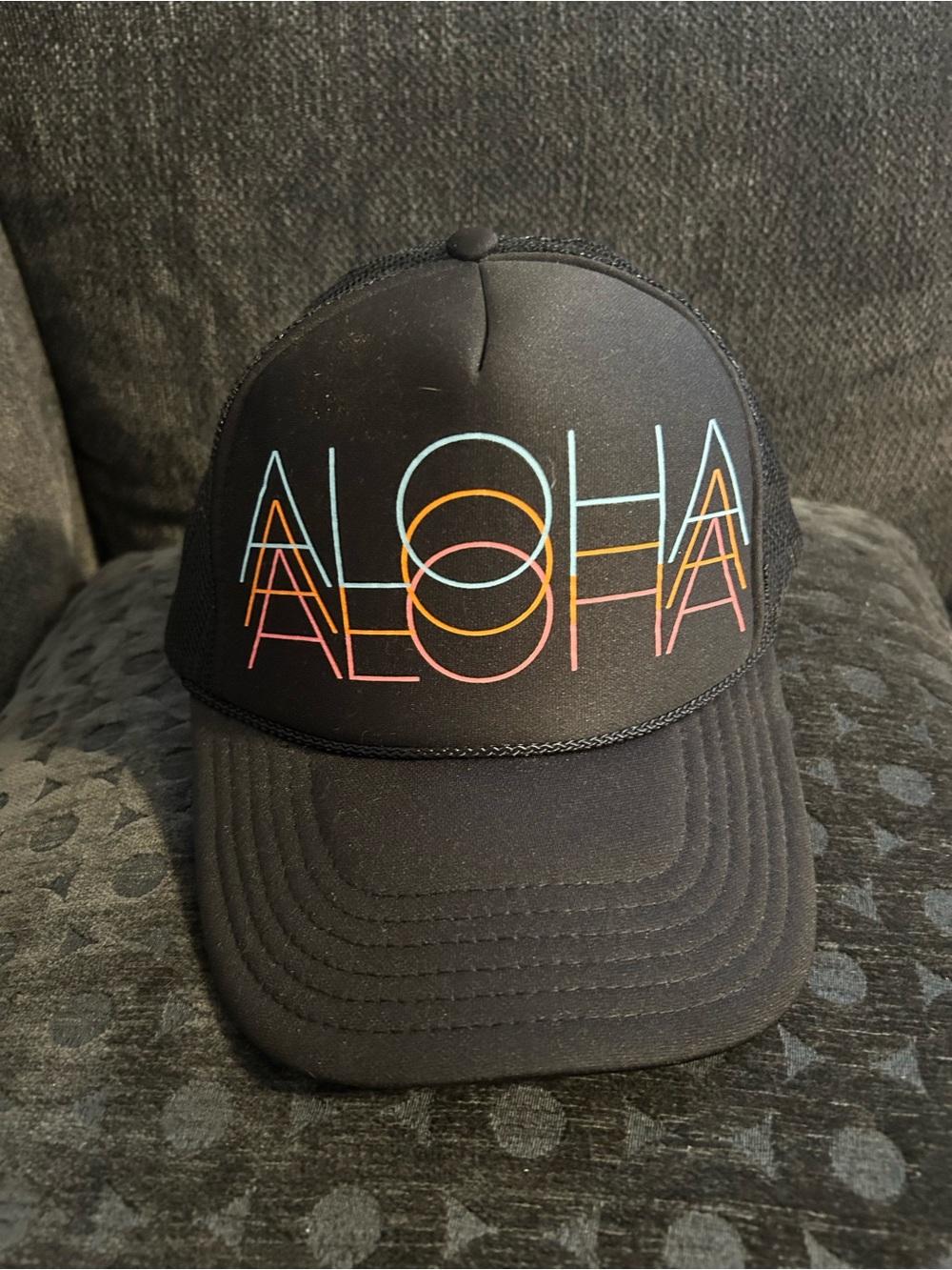 OTTO Black Trucker Hat with Multicolor Neon ALOHA